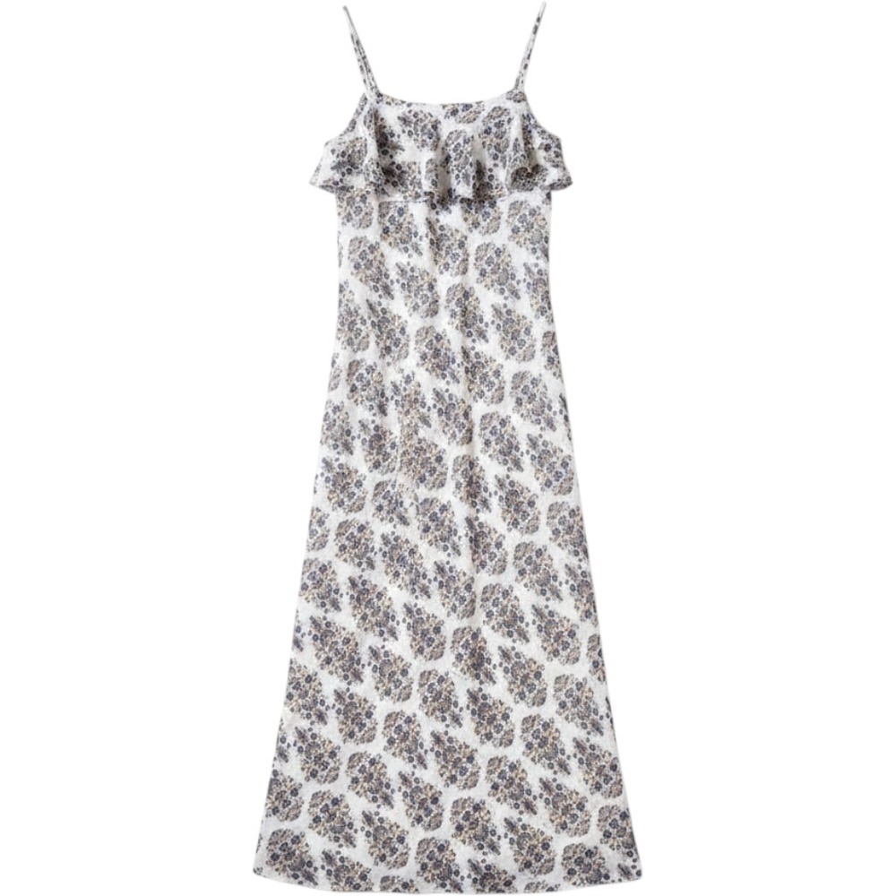 Express Maxi Dress XS White Blue Floral Ruffle Metallic Cottagecore